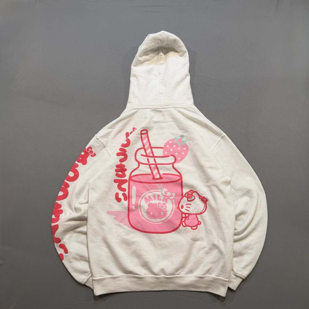 Sanrio Hello Kitty Strawberry Milk Graphic Pullover Hoodie White
